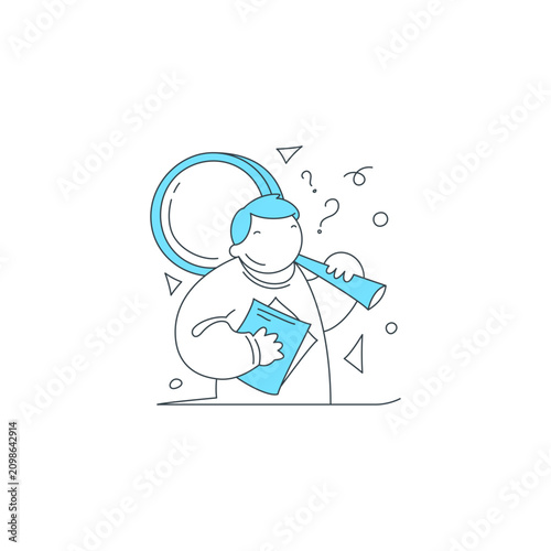 A vector illustration for education. People engaged in research and analysis. A concept for curiosity, discovery, and problem-solving. An icon for finding answers and gaining knowledge