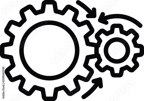 Interlocking gears with arrows showing mechanical process