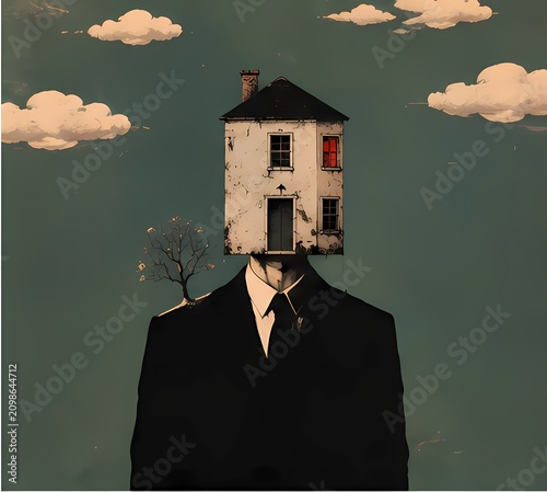 Businessman With Haunted House for Head