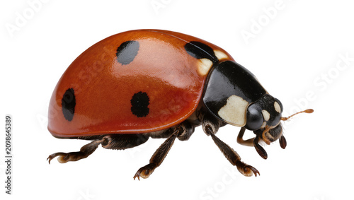 Foto Shiny red ladybug with black spots, isolated on transparent background