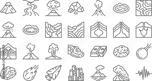 Obraz na plátně A collection of grey vector line art icons depicting various geological formatio