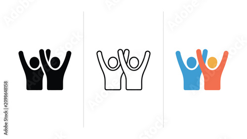 Obraz na płótnie Group of people raising their hands in celebration and solidarity  expressing jo