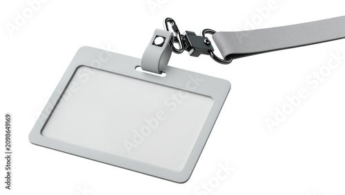 Canvastavla Gray plastic badge holder with metal clip and lanyard, isolated on transparent b