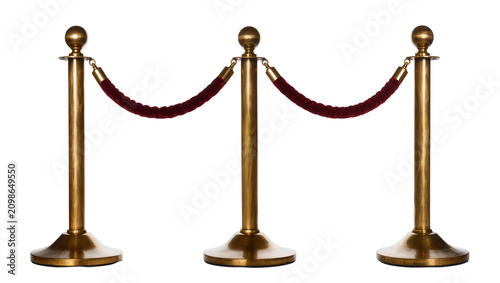 Картината върху платно Golden stanchions with velvet ropes, isolated on transparent background