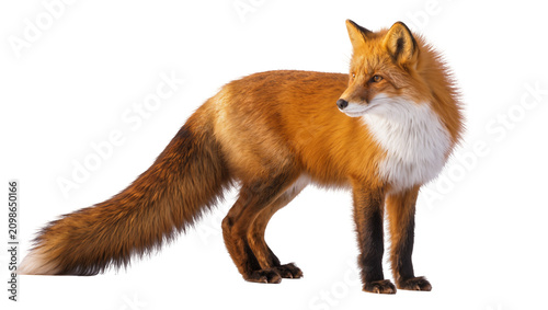 фотографія Red fox with bushy tail and white chest, isolated on transparent background