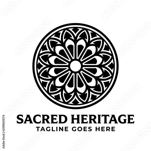 Detailed circular geometric ornament inspired by rose windows for artistic, spiritual, and traditional branding.