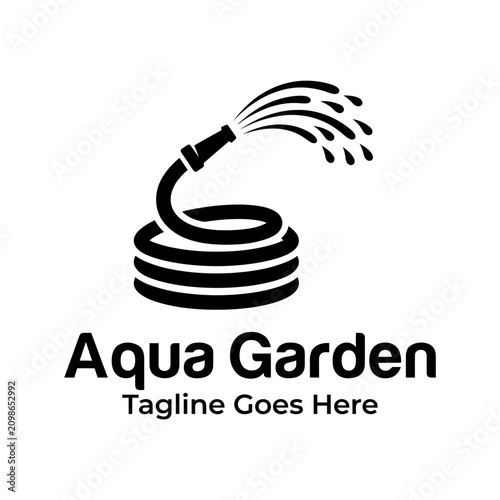 Tablou pe pânză Black vector icon for irrigation and landscaping services featuring a coiled hose