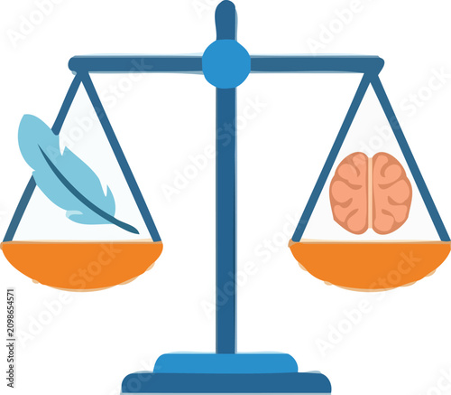Tableau sur toile Balancing scale with feather on one side and brain on the other, representing id