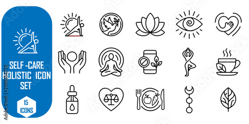 Photography Self care and holistic health line icon collection with wellness holistic mindfu