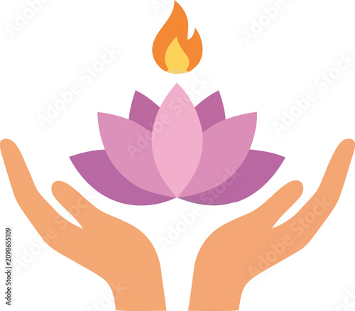 Bild auf Leinwand Hands holding a glowing lotus flower with a flame on top, symbolizing spirituali