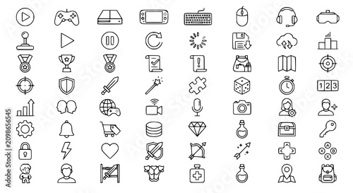 Fotografía Minimal Playing Game Outline Icon Pack Video Gaming Thin Line Vector Set