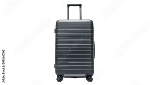 Canvastavla Modern dark grey ribbed hard-shell suitcase with telescopic handle, isolated on