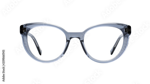 Tableau sur toile Translucent grey acetate eyeglasses with clear lenses, isolated on transparent b