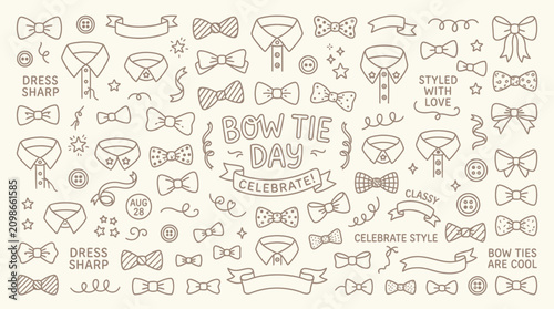 Fotografía Collection of hand-drawn bow ties and shirt collars celebrating Bow Tie Day with decorative elements and text