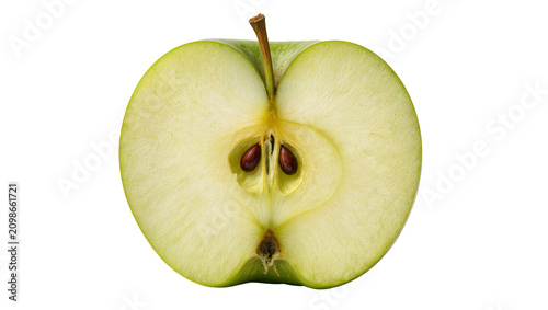Foto Green apple half with visible seeds and stem, isolated on transparent background