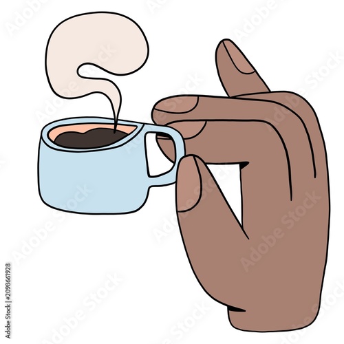 Big hand holding cup of coffee, morning coffee