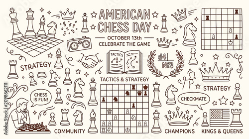 Canvas Print American Chess Day Doodle Collection: Celebrating the Game of Strategy and Tactics