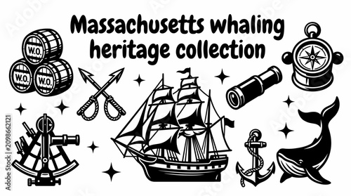 Fotografía massachusetts maritime heritage featuring historic whaling ships harpoons whale