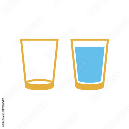 Photos A minimalist illustration of two glasses, one empty and one filled with water