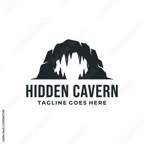 Obraz na plátně Rugged cavern entrance icon for outdoor adventure, tourism, or spelunking brands