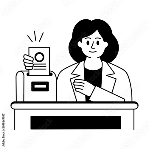 A hand drawn style illustration of bank teller