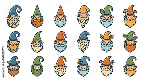 Foto Collection of cartoon gnomes faces.