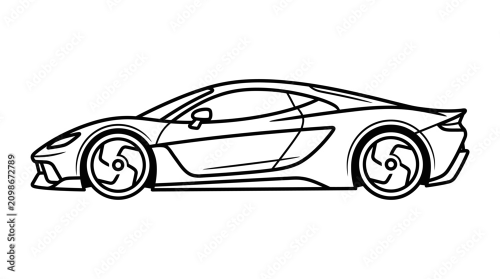Fototapeta premium Sleek sports car in a modern illustration style on a white background