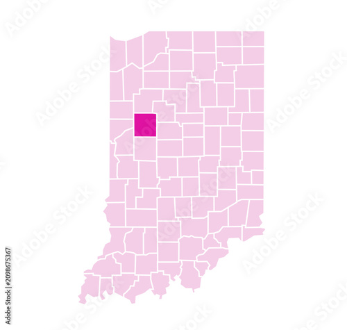 Tippecanoe County Highlighted on Indiana State Vector Map