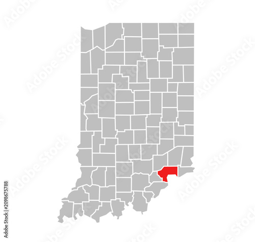 Jefferson County Highlighted on Indiana State Vector Map