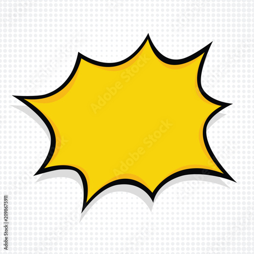 Comic Style Yellow Speech Bubble Banner with Pop Art Explosion Frame Design