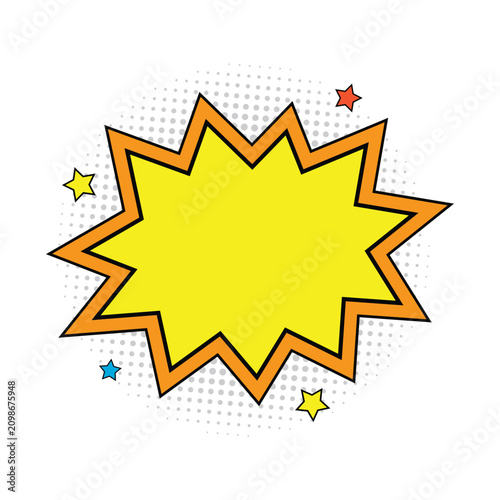 Comic Style Yellow Speech Bubble Explosion Banner with Pop Art Halftone Background