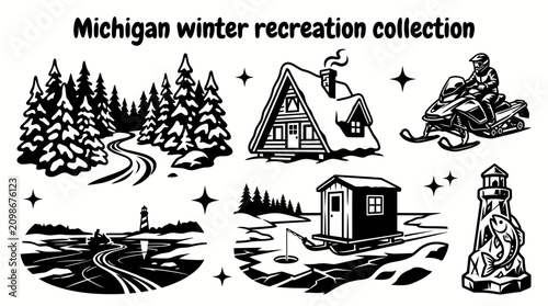 Tableau sur toile michigan winter recreation destinations featuring ski lodges snowmobiles frozen