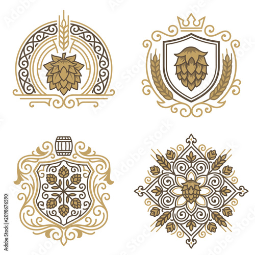 Fotografia Beer brewery hop logo designs.