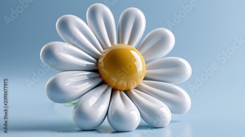 3D rendered stylized daisy flower icon on a light blue background