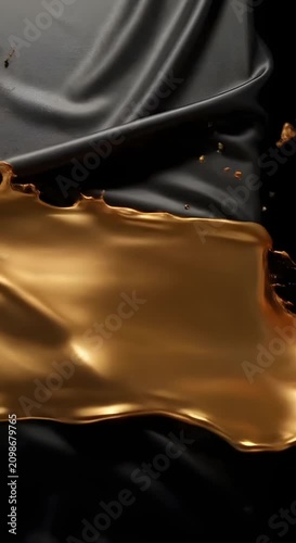 Abstract black silk fabric with golden splashes.