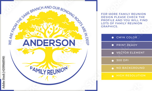 Elegant Yellow Tree  Anderson Family Reunion T-shirt Design Vector Graphic Art