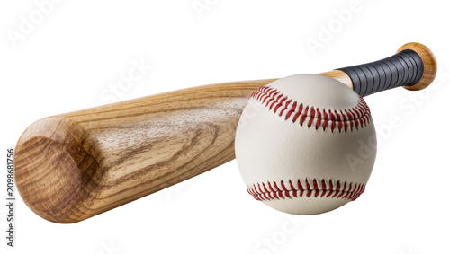 Tableau sur toile Wooden baseball bat and stitched ball, isolated on transparent background