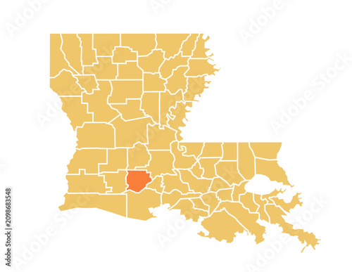 Cuadro en lienzo Acadia Parish Highlighted in Orange on Louisiana State Vector Map