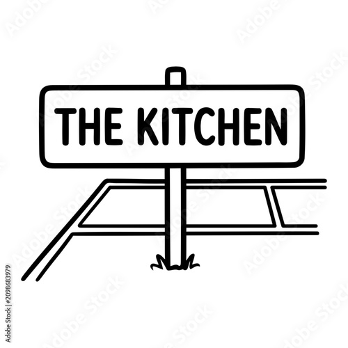 Simple Line Art Signpost Labeling The Kitchen.