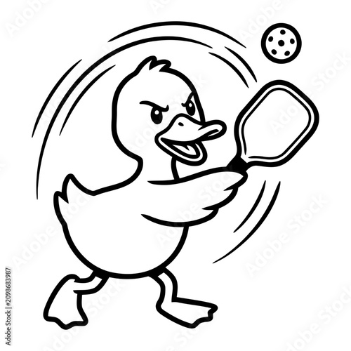 A determined duck playing ping pong with intense focus.