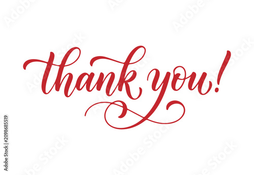 Red thank you text with swirly calligraphy