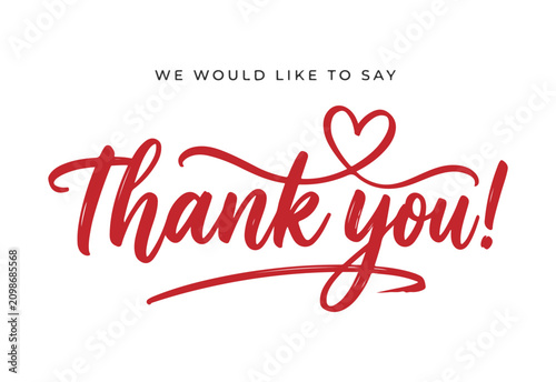 Thank you message with heart on white background