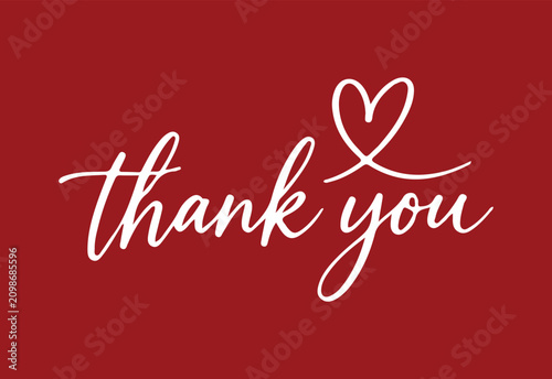 Thank you message with heart on red background