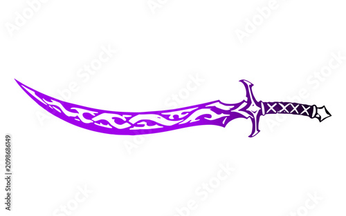 Fotografie Purple tribal curved fantasy sword weapon