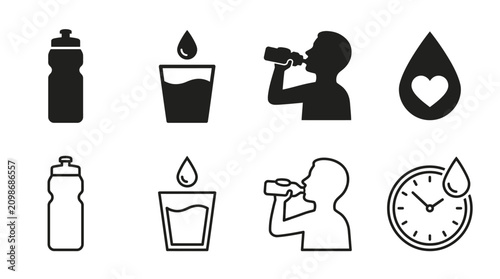 Cuadro en lienzo Hydration Icons Set – Water, Bottle, Routine, Wellness