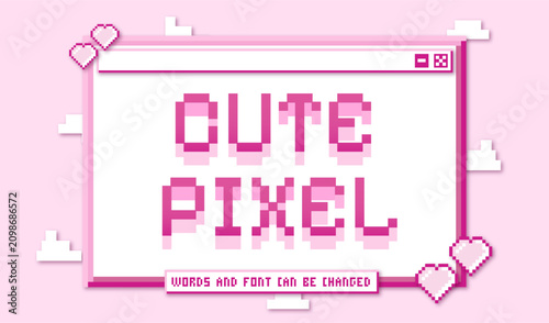 Bild auf Leinwand Pink Cute Pixel Art Text Effect for Retro for Arcade UI and Retro styled Design