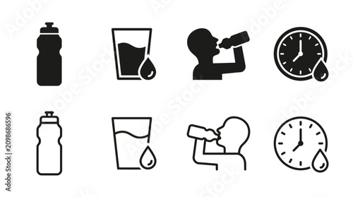 Canvas Print Hydration Icons Set – Water, Bottle, Routine, Wellness
