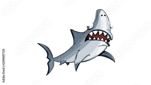Cuadro en lienzo Angry cartoon shark with sharp teeth predator illustration aggressive dangerous