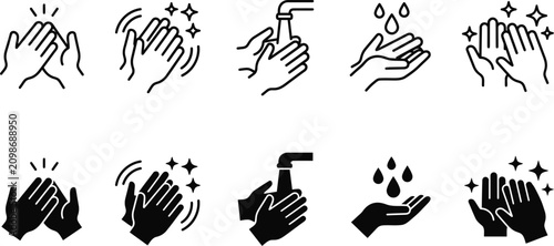 Obraz na płótnie Set of hand hygiene icons showing different washing and sanitizing methods