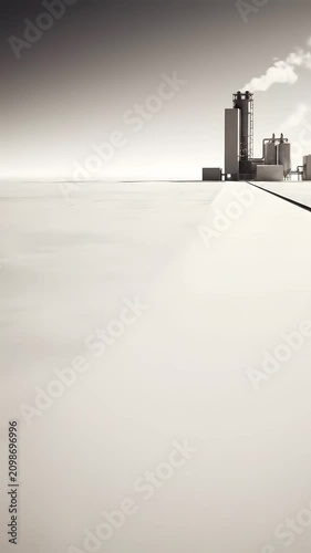 Minimalist industrial tower in a misty white landscape.